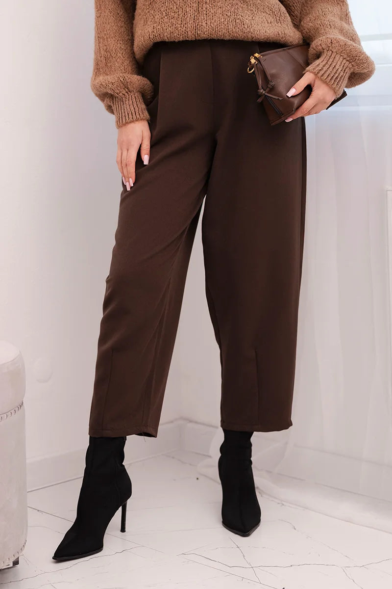 Women' High-waisted Trousers with Pleats ART10798 - brown - Image 6