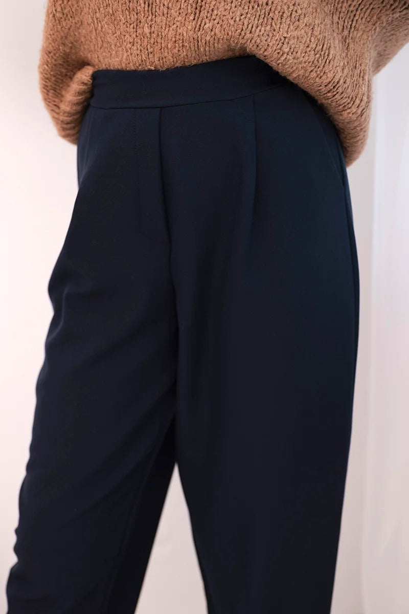 Women' High-waisted Trousers with Pleats ART10798 - navy-blue - Image 14