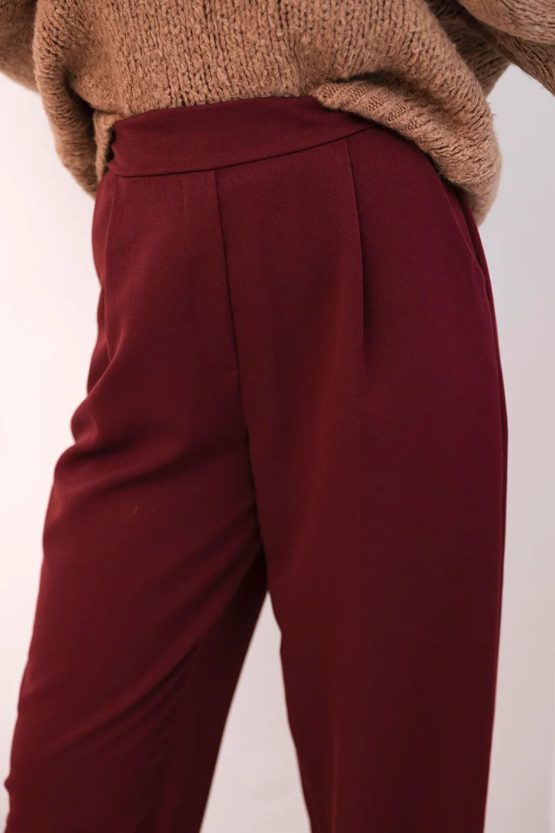 Women' High-waisted Trousers with Pleats ART10798 - burgundy - Image 10