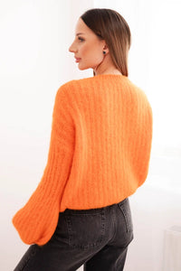 Women' Mohair Sweater with Puff Sleeves Brown ART1898 - orange-1 - Image 29