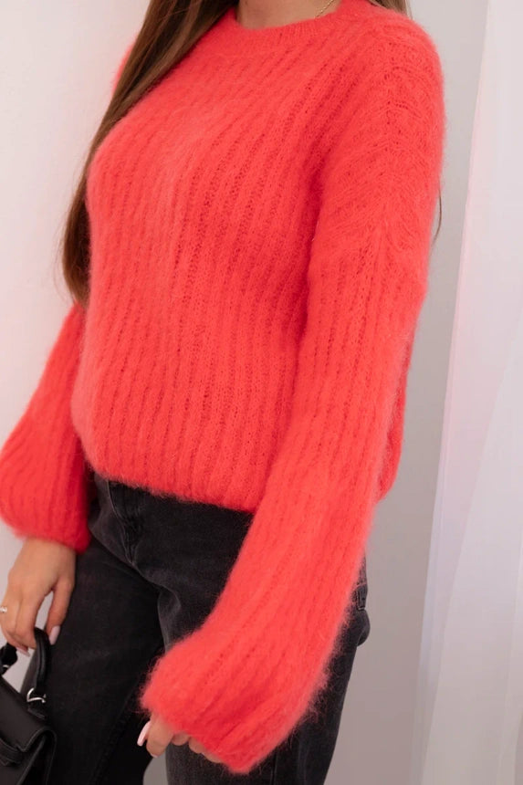 Women' Mohair Sweater with Puff Sleeves Brown ART1898 - raspberry - Image 45