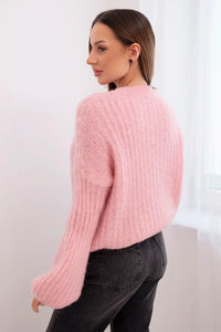 Women' Mohair Sweater with Puff Sleeves Brown ART1898 - powder-pink - Image 38