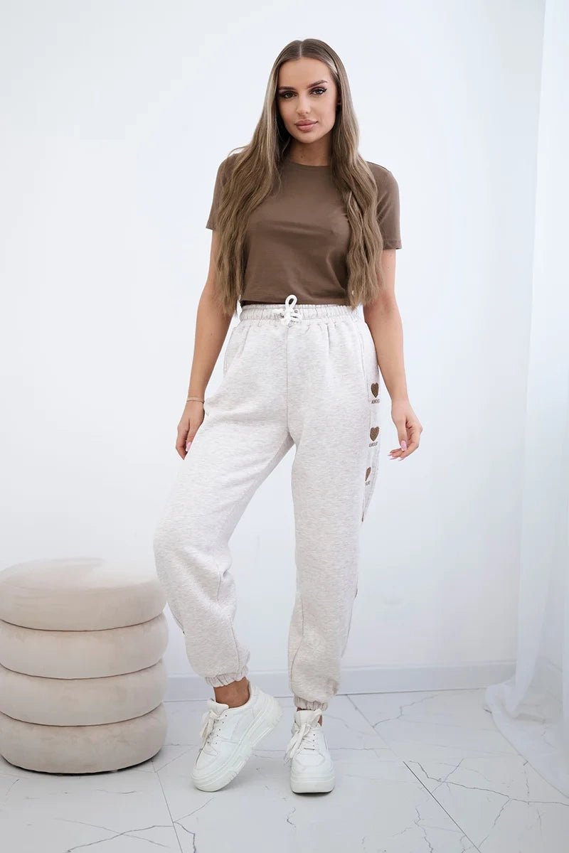 Amour cotton trousers 9579 / – Beige || Melange цвет / color | Lexline Fashion