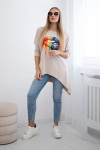 Blouse oversize with print 9006 / – Beige цвет / color | Lexline Fashion