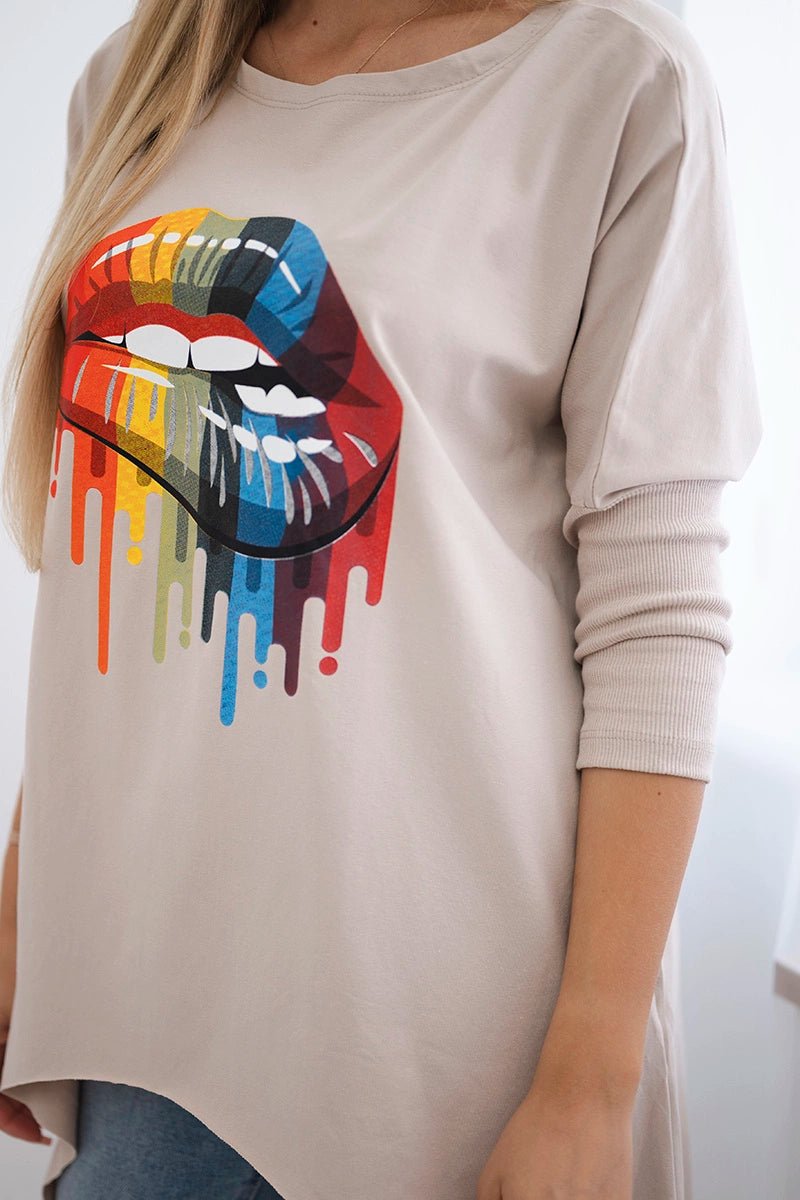 Blouse oversize with print 9006 / – Beige цвет / color | Lexline Fashion