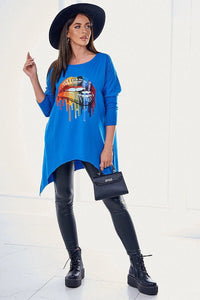Blouse oversize with print 9006 / – Blue cornflower цвет / color | Lexline Fashion