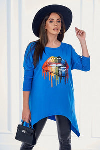 Blouse oversize with print 9006 / – Blue cornflower цвет / color | Lexline Fashion