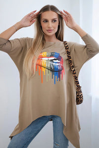 Blouse oversize with print 9006 / – Camel цвет / color | Lexline Fashion