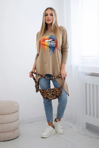 Blouse oversize with print 9006 / – Camel цвет / color | Lexline Fashion