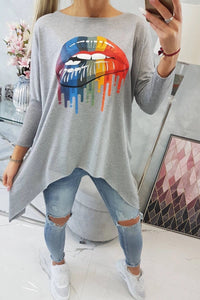 Blouse oversize with print 9006 / – Gray цвет / color | Lexline Fashion
