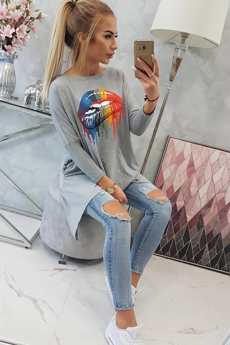 Blouse oversize with print 9006 / – Gray цвет / color | Lexline Fashion