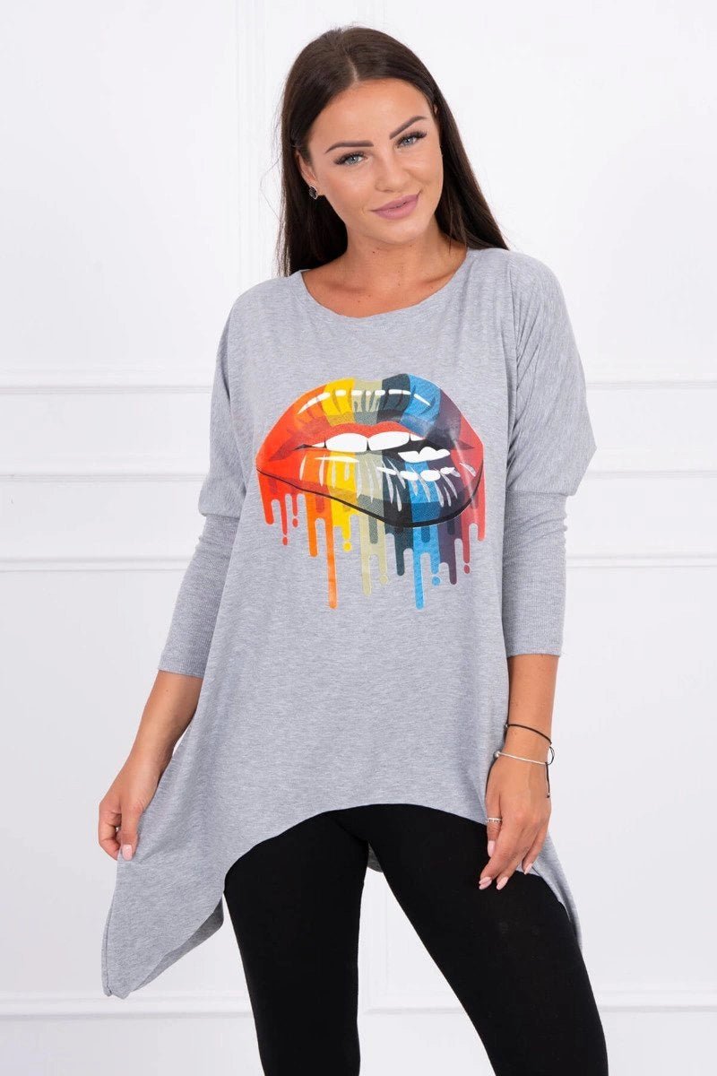 Blouse oversize with print 9006 / – Gray цвет / color | Lexline Fashion
