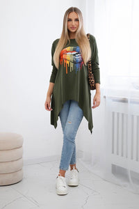 Blouse oversize with print 9006 / – Khaki цвет / color | Lexline Fashion
