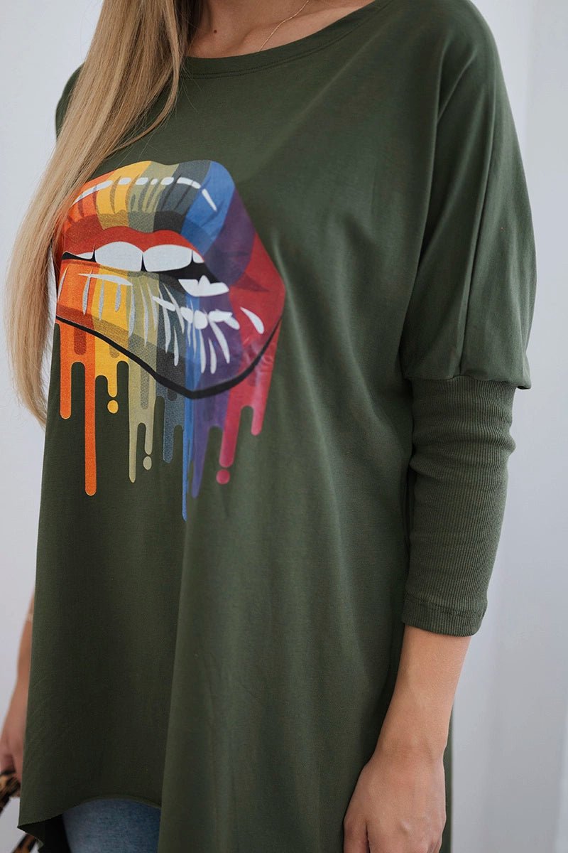 Blouse oversize with print 9006 / – Khaki цвет / color | Lexline Fashion