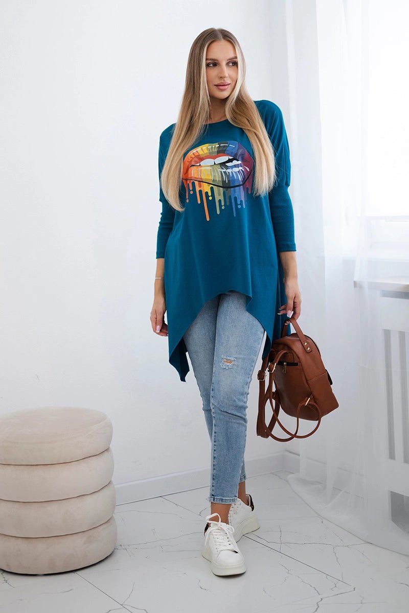 Blouse oversize with print 9006 / – Marine цвет / color | Lexline Fashion