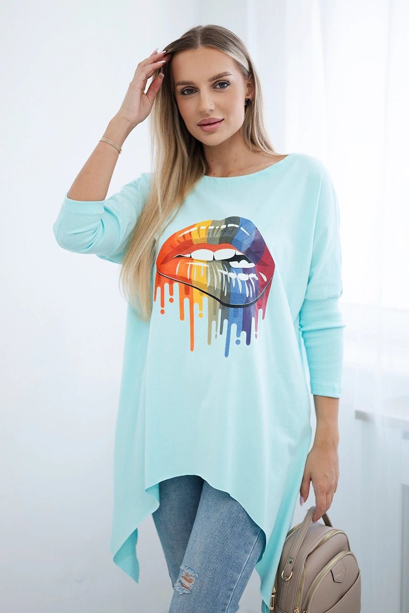 Blouse oversize with print 9006 / – Mint цвет / color | Lexline Fashion