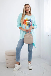 Blouse oversize with print 9006 / – Mint цвет / color | Lexline Fashion
