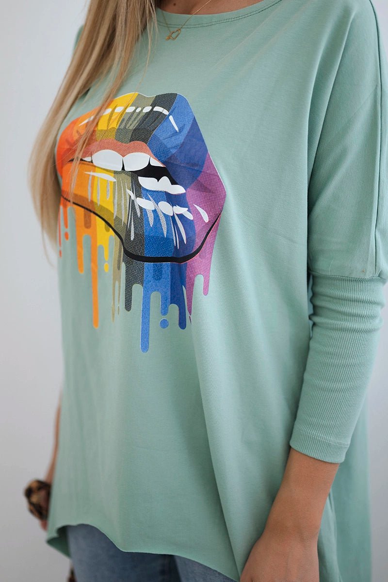 Blouse oversize with print 9006 / – Mint || Dark цвет / color | Lexline Fashion