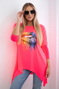 Blouse oversize with print 9006 / – Neon pink цвет / color | Lexline Fashion