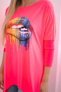 Blouse oversize with print 9006 / – Neon pink цвет / color | Lexline Fashion