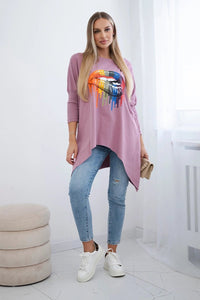 Blouse oversize with print 9006 / – Pink || Dark цвет / color | Lexline Fashion