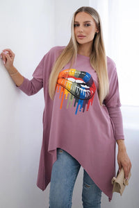 Blouse oversize with print 9006 / – Pink || Dark цвет / color | Lexline Fashion