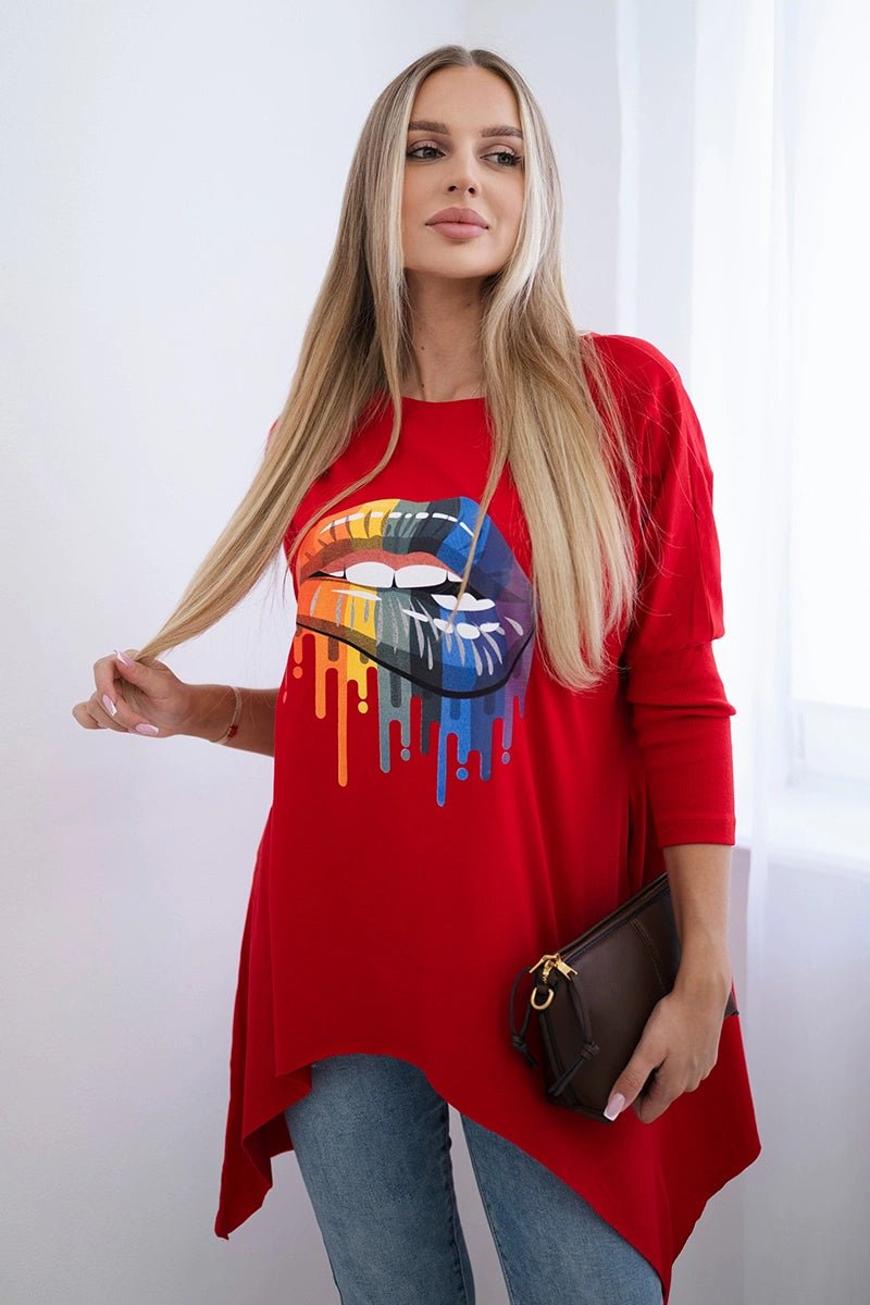 Blouse oversize with print 9006 / – Red цвет / color | Lexline Fashion