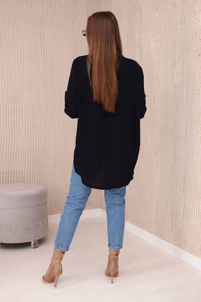 Blouse with a longer back 11817 / – Black цвет / color | Lexline Fashion