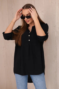 Blouse with a longer back 11817 / – Black цвет / color | Lexline Fashion
