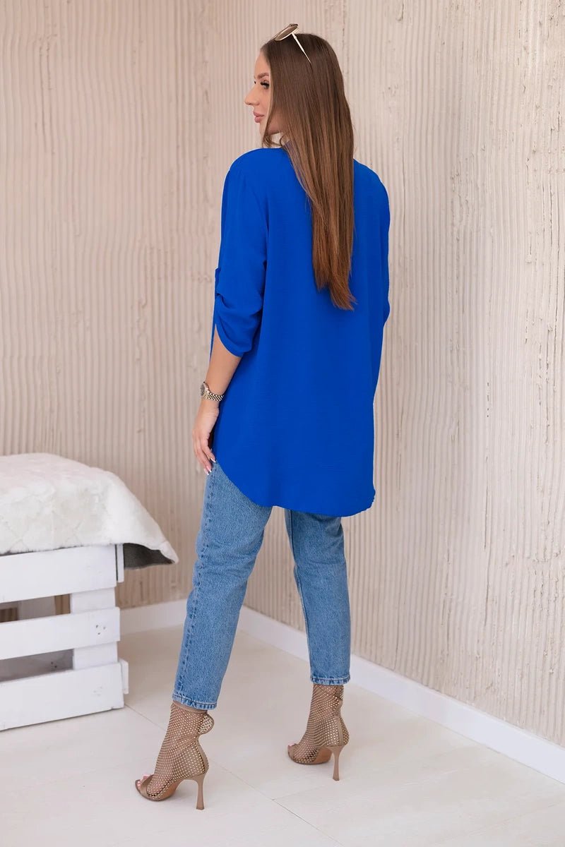 Blouse with a longer back 11817 / – Blue cornflower цвет / color | Lexline Fashion