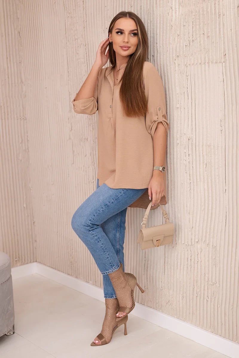 Blouse with a longer back 11817 / – Camel цвет / color | Lexline Fashion