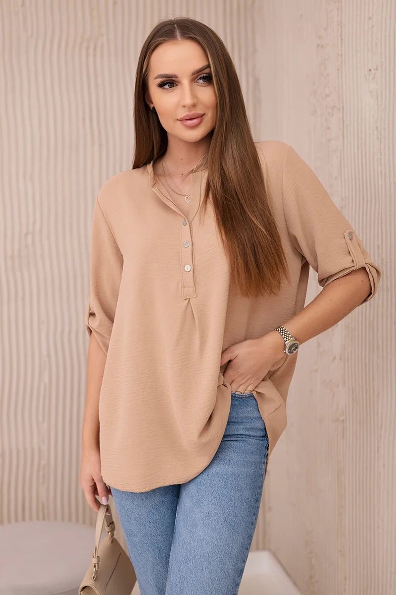 Blouse with a longer back 11817 / – Camel цвет / color | Lexline Fashion