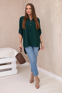 Blouse with a longer back 11817 / – Green || Dark цвет / color | Lexline Fashion
