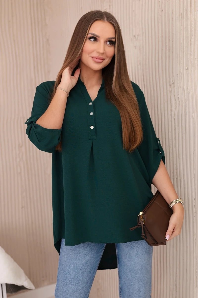 Blouse with a longer back 11817 / – Green || Dark цвет / color | Lexline Fashion