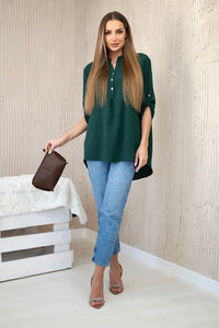 Blouse with a longer back 11817 / – Khaki цвет / color | Lexline Fashion