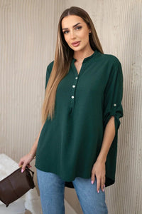 Blouse with a longer back 11817 / – Khaki цвет / color | Lexline Fashion