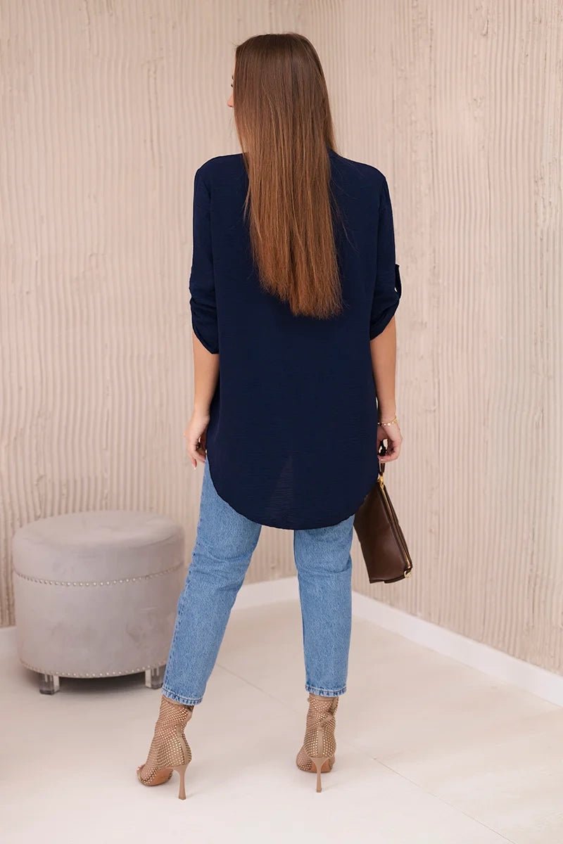 Blouse with a longer back 11817 / – Navy blue цвет / color | Lexline Fashion