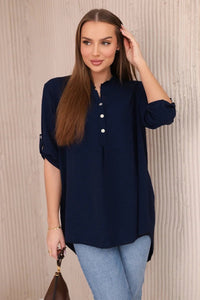 Blouse with a longer back 11817 / – Navy blue цвет / color | Lexline Fashion