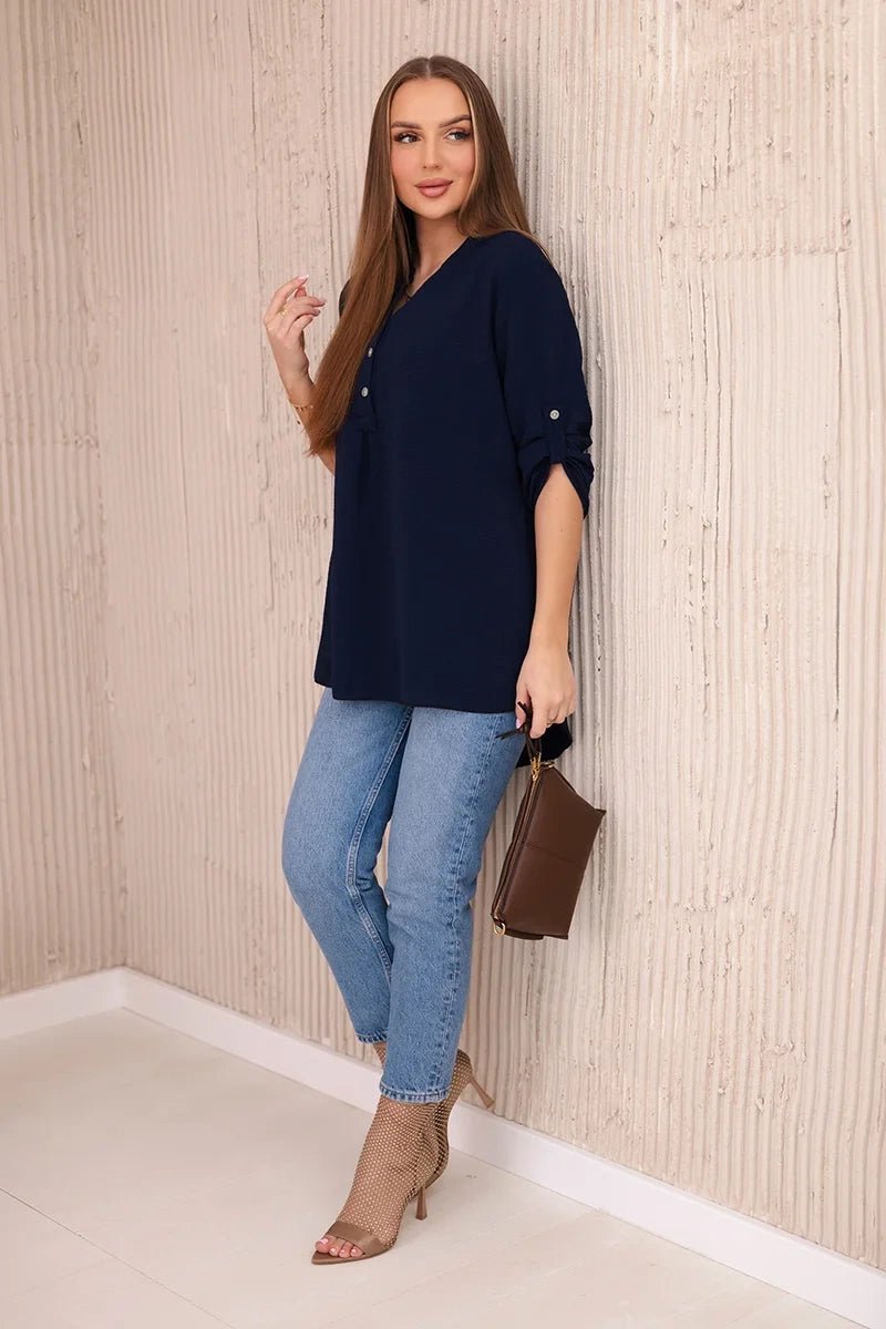 Blouse with a longer back 11817 / – Navy blue цвет / color | Lexline Fashion