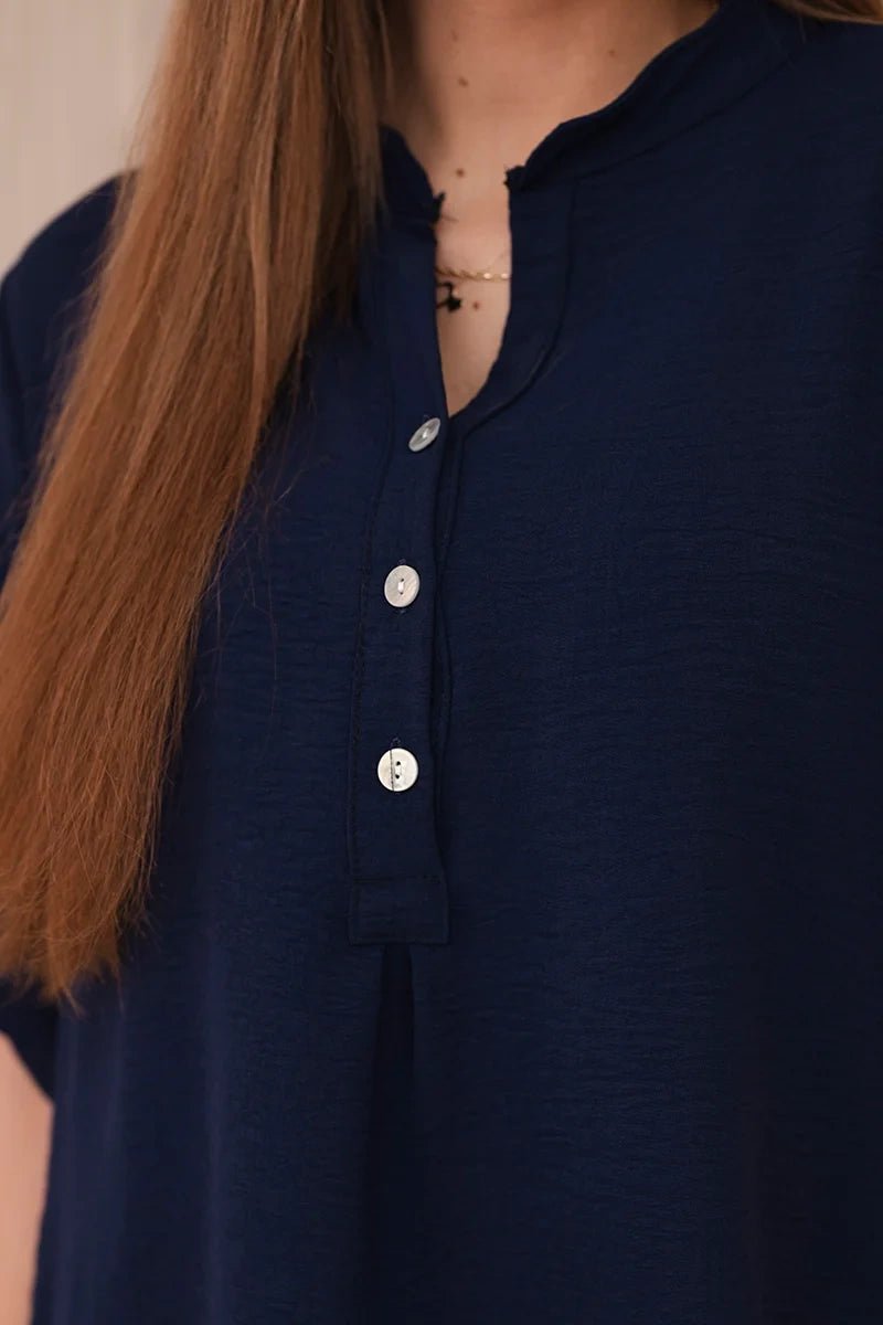 Blouse with a longer back 11817 / – Navy blue цвет / color | Lexline Fashion