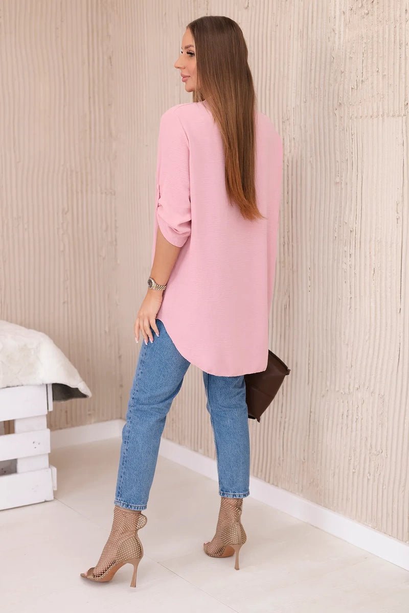 Blouse with a longer back 11817 / – Powder цвет / color | Lexline Fashion