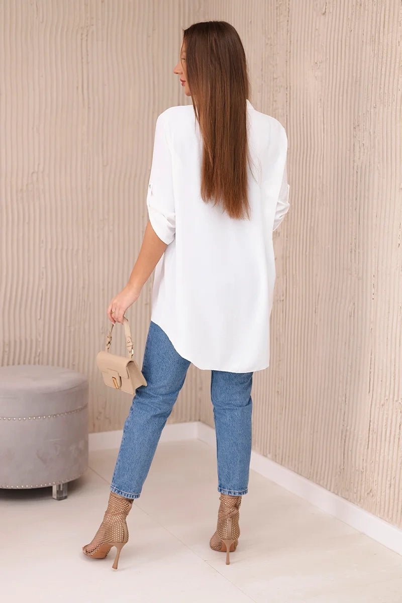 Blouse with a longer back 11817 / – White цвет / color | Lexline Fashion