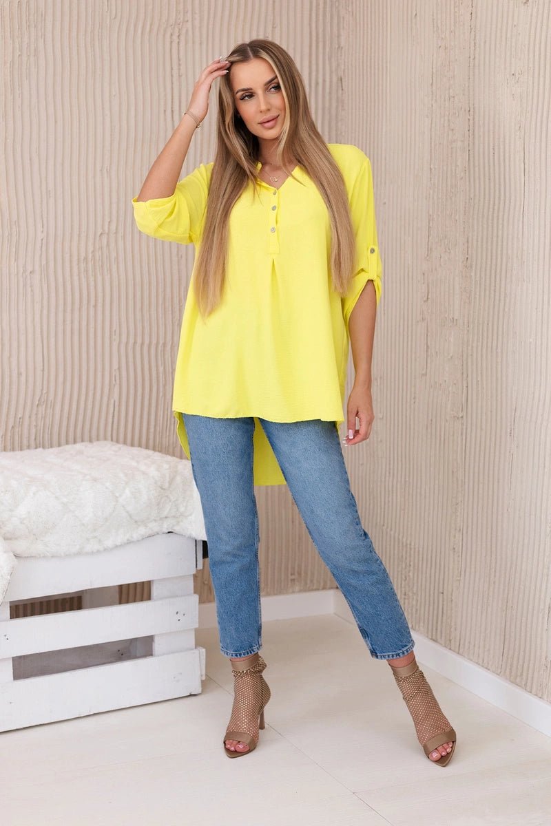Blouse with a longer back 11817 / – Yellow цвет / color | Lexline Fashion