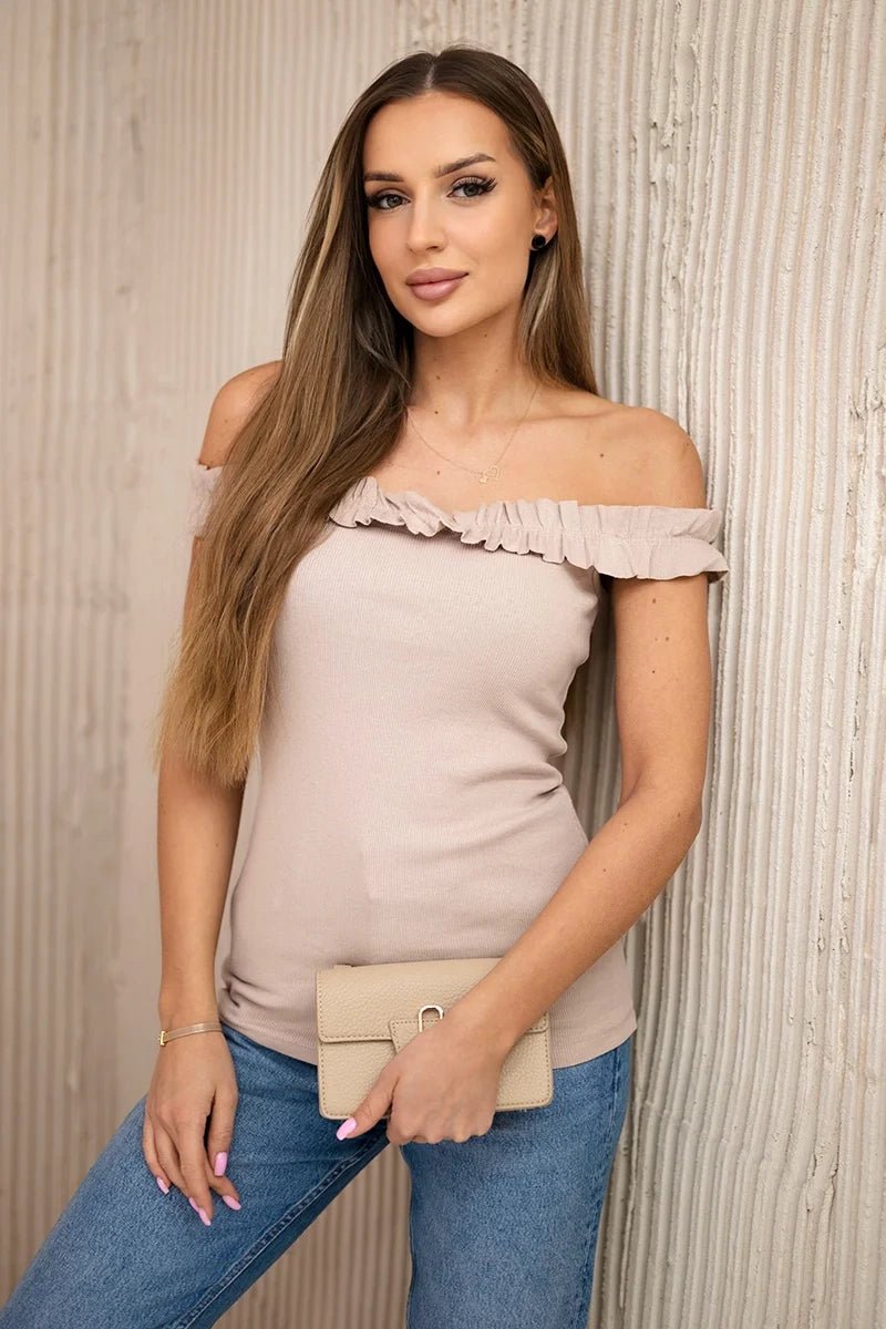 Blouse with frills 9096 / – Beige цвет / color | Lexline Fashion