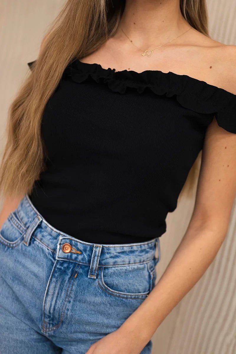 Blouse with frills 9096 / – Black цвет / color | Lexline Fashion