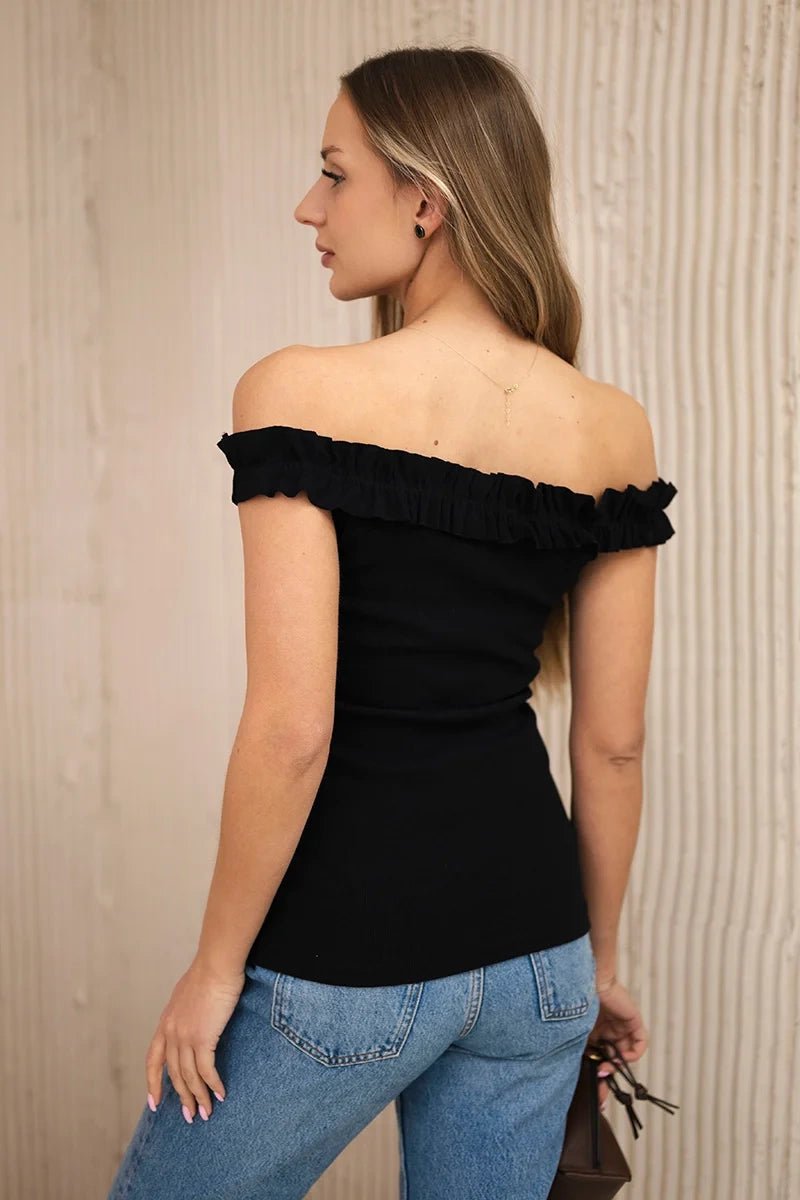Blouse with frills 9096 / – Black цвет / color | Lexline Fashion