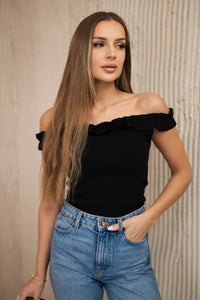 Blouse with frills 9096 / – Black цвет / color | Lexline Fashion