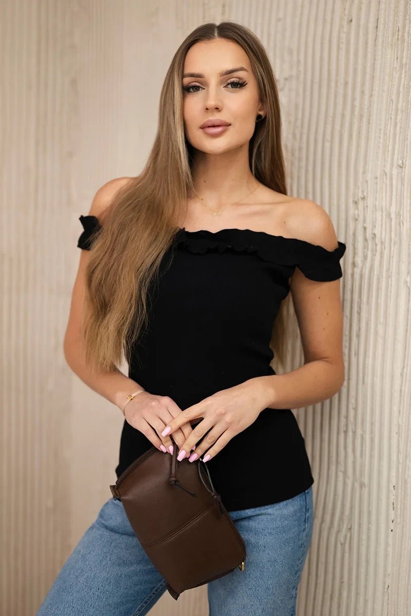 Blouse with frills 9096 / – Black цвет / color | Lexline Fashion