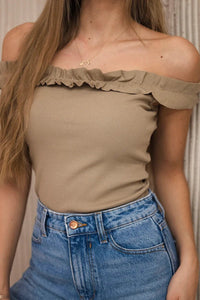 Blouse with frills 9096 / – Camel цвет / color | Lexline Fashion