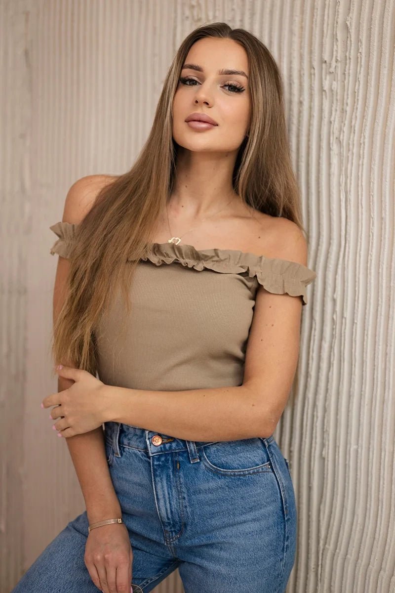 Blouse with frills 9096 / – Camel цвет / color | Lexline Fashion